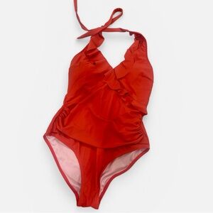 Amazon Red Ruffle Halter One-Piece Swimsuit NWOT